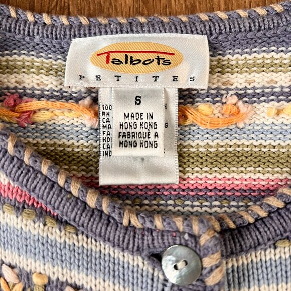 Vintage Talbots Spring Knitted Pastel Floral Cotton Cardigan Button Up Sz PS - Picture 4 of 12